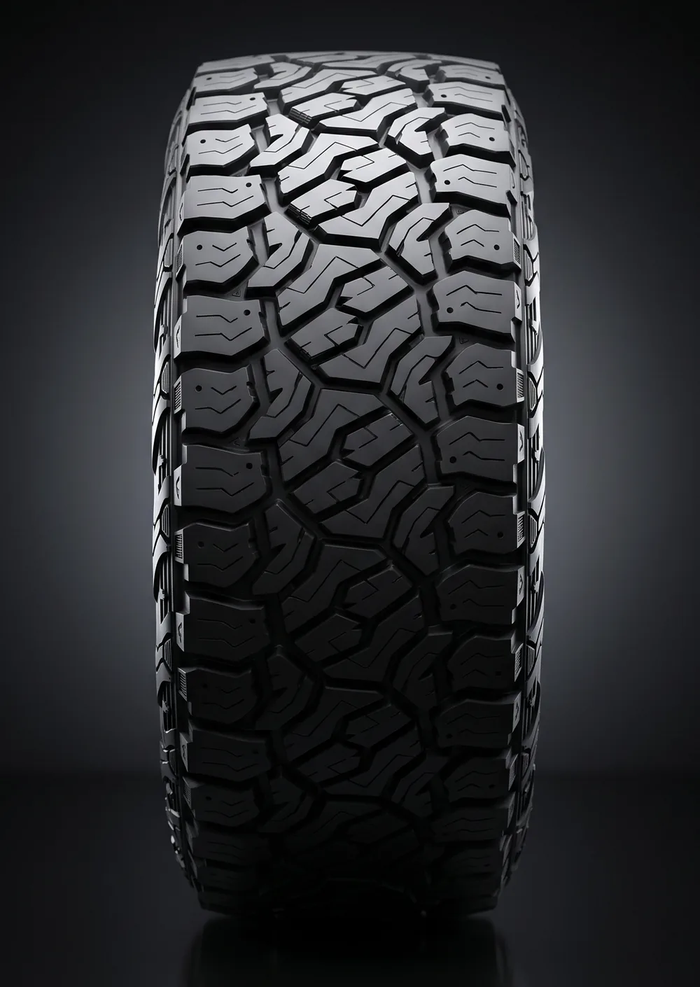 Front view of the Buckshot Rugged Terrain tread pattern